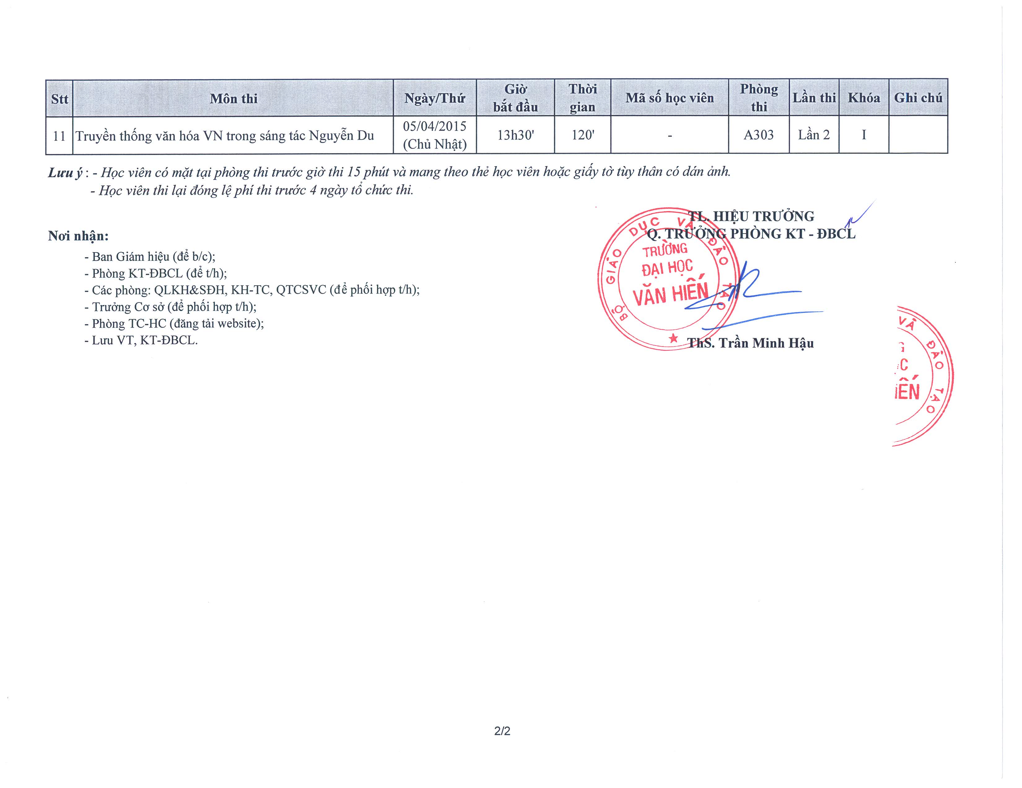 LT 21 Lich thi ket thuc hoc phan lan 1 khoa II va lan 2 khoa I - Ap dung cho lop Sau Dai Hoc chuyen nganh Van Hoc Viet Nam_Page_2