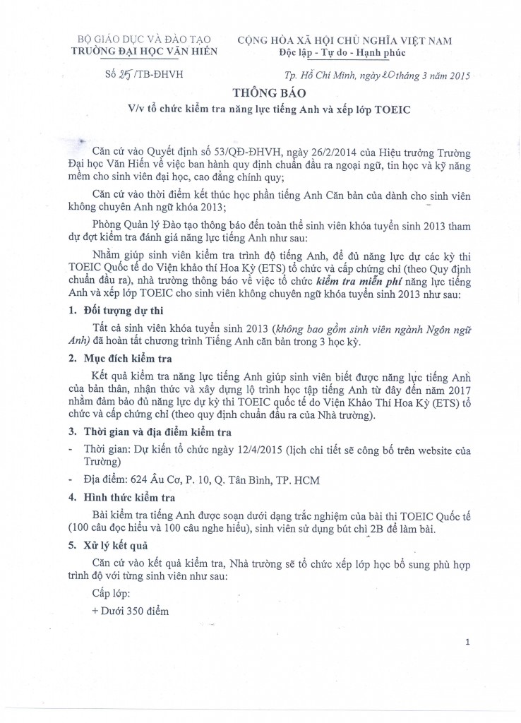 TB 25 vv to chuc kiem tra nang luc tieng Anh va xep lop Toeic_Page_1