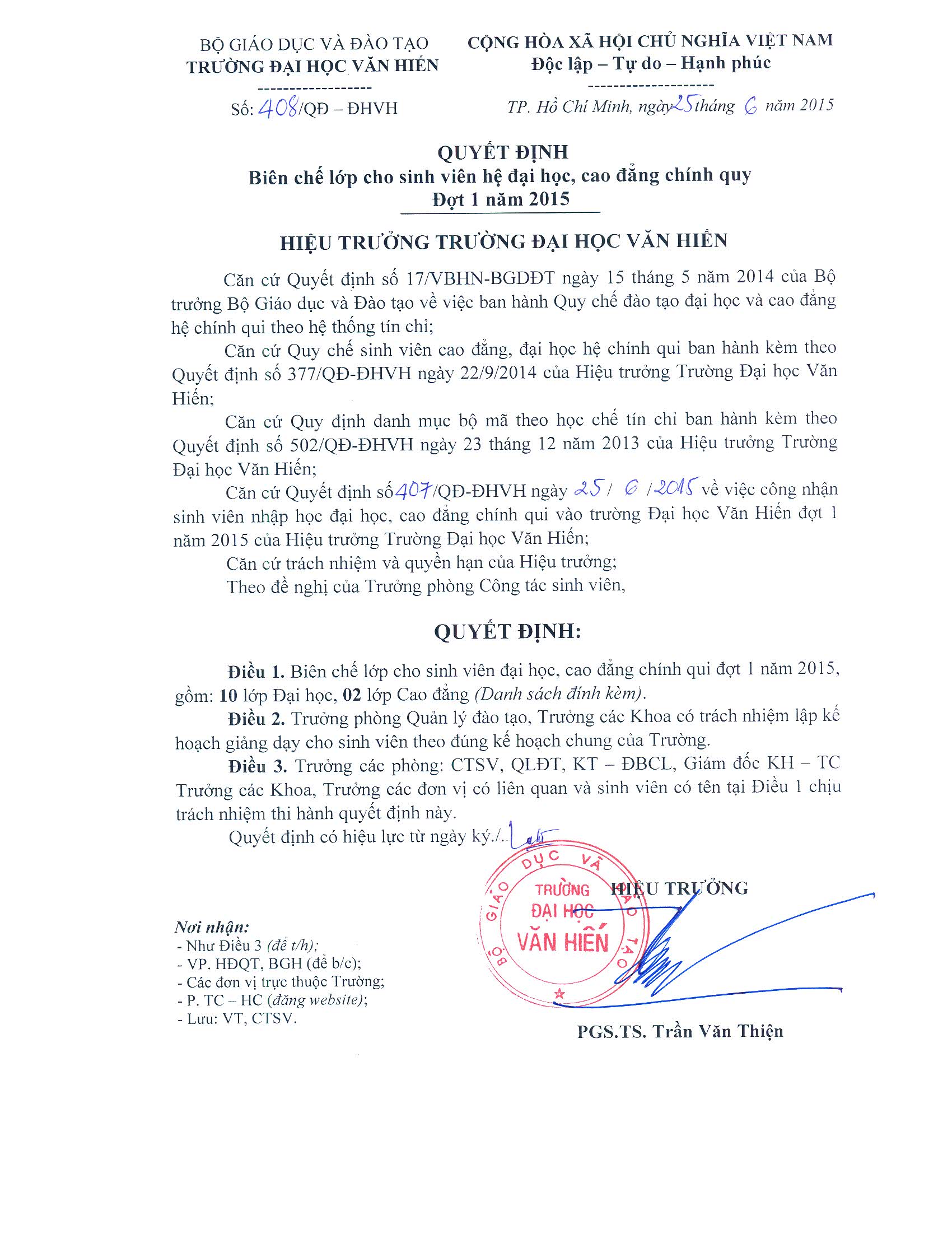 QD 408 vv bien che lop cho SV he DH, CD chinh quy dot 1 nam 2015